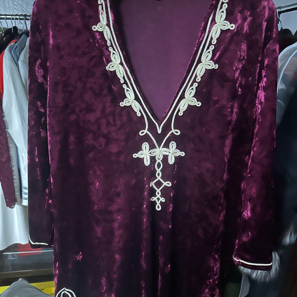 Elegant Purple Velvet Dress with Embroidered Details